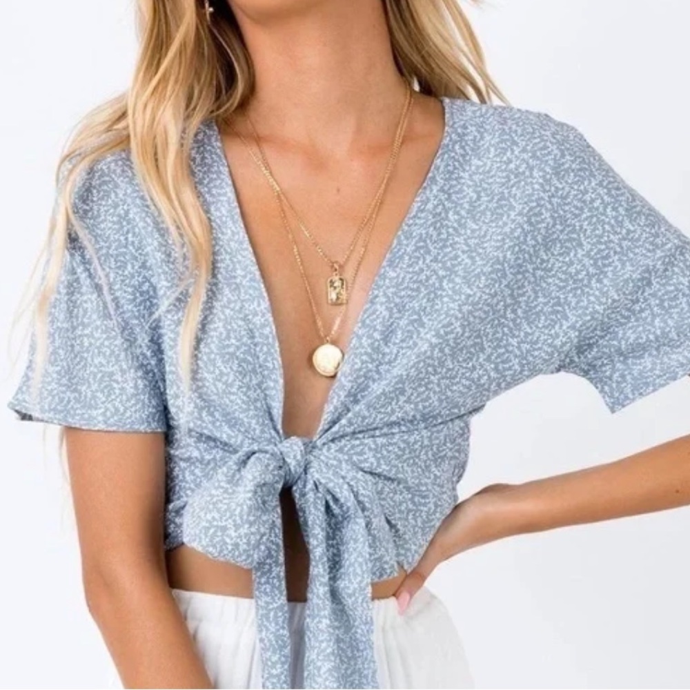 Princess Polly Jazzly Blue Tie Top